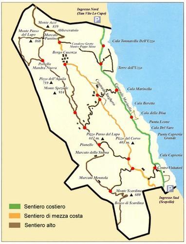 Mappa sentieri riserva naturale dello Zingaro